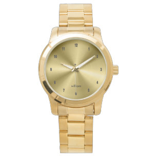 Relógio De Pulso Fundo de aço inoxidável Dourado brilhante do