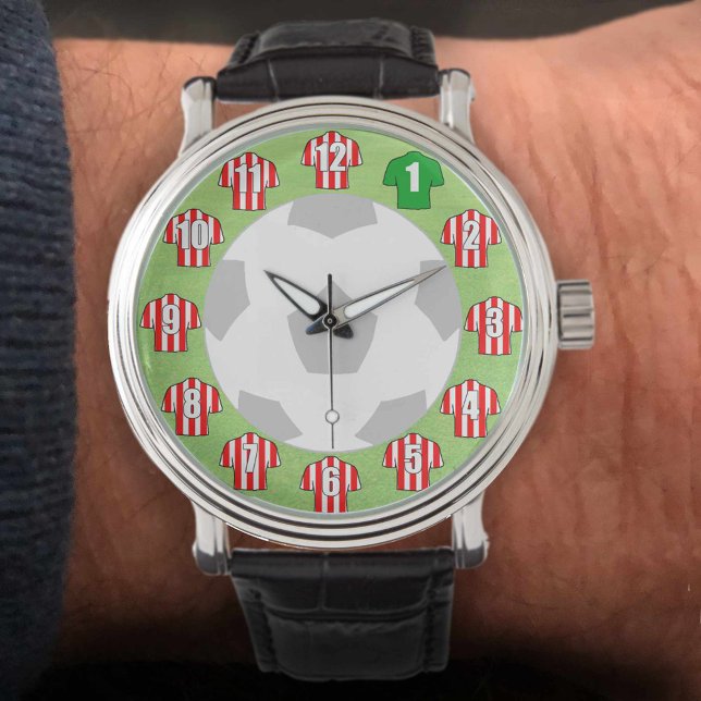Relógio De Pulso Futebol Watch - com camisas vermelhas e brancas ri (Criador carregado)