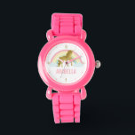 Relógio De Pulso Garota Dourada Whimsical Unicorn<br><div class="desc">Doce design de unicórnio personalizado.</div>