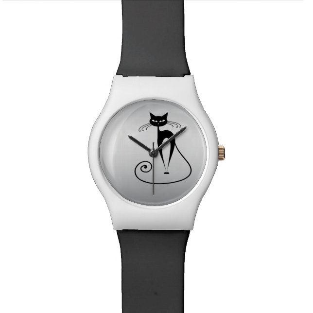 Relógio De Pulso Gato de moda engraçado prata (Detalhe)