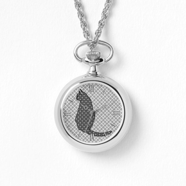 Relógio De Pulso Gato Japonês - Impressão Kimono preto e branco (Frente)