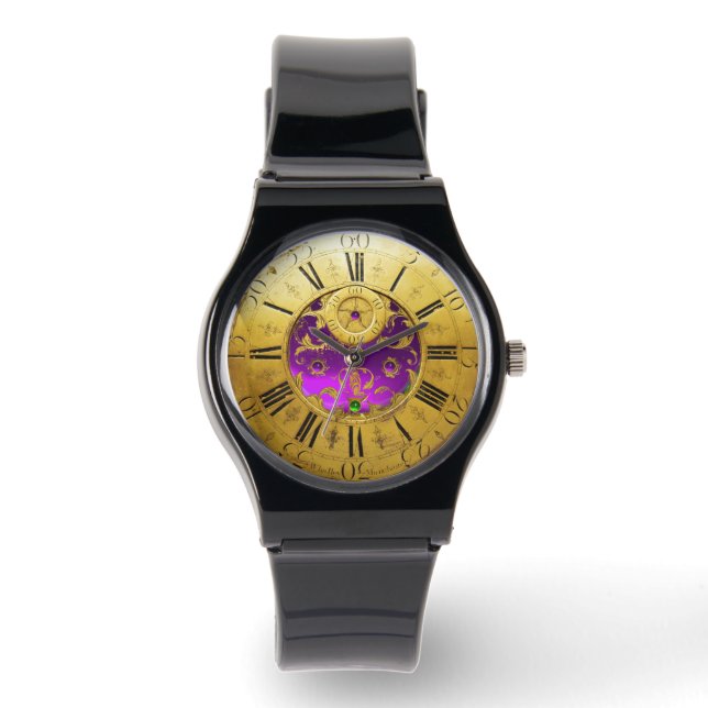 Relógio De Pulso Gemstones ANTICOS TIME Roxo Ametist, Dourado Amare (Frente)