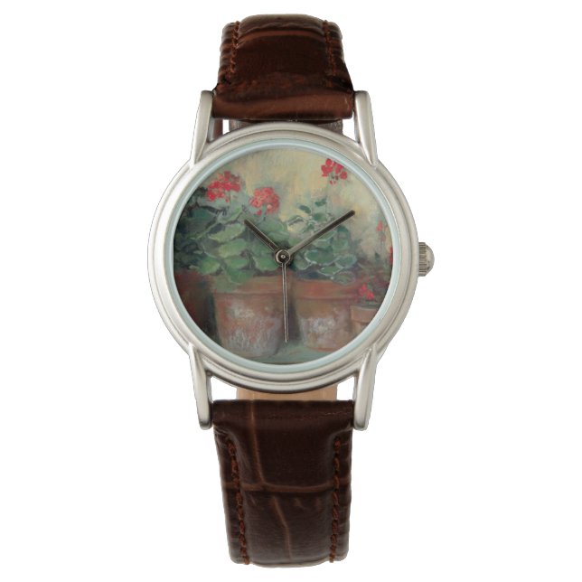 Relógio De Pulso Gerânios em Potes (Frente)