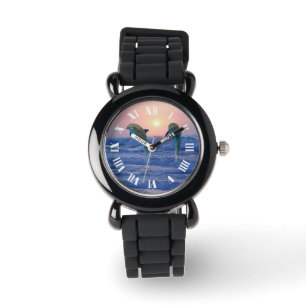 Relógio De Pulso Golfinho de Gargalos no nascer do Sol