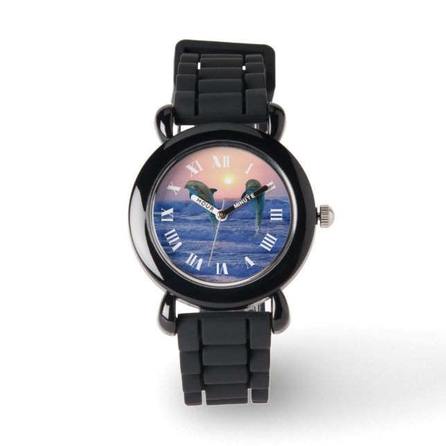 Relógio De Pulso Golfinho de Gargalos no nascer do Sol (Frente)