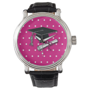 Relógio De Pulso Graduação, Bolinhas Rosa, Diploma