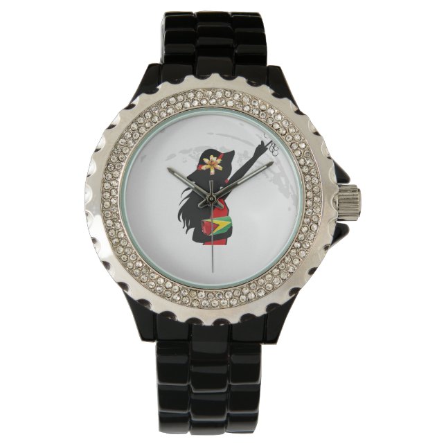 Relógio De Pulso Guyana Girl Black Rhinestone e Watch (Frente)