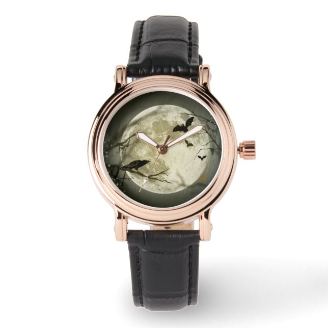 Relógio De Pulso Halloween Moon Spooky Crows (Frente)