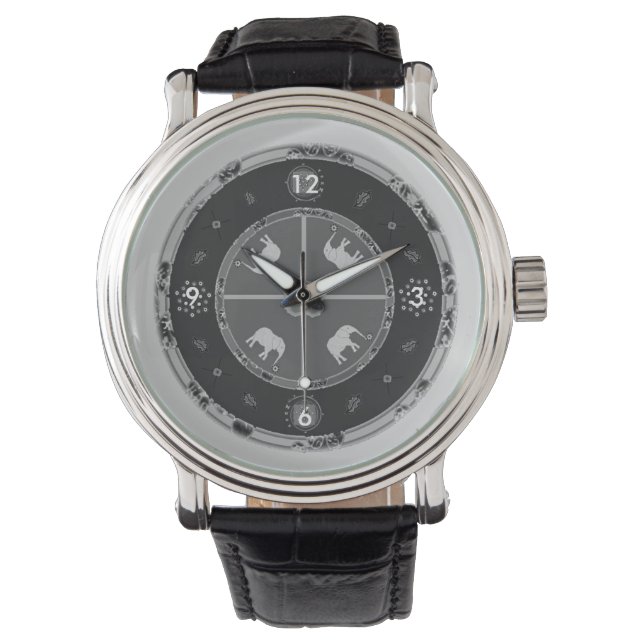 Relógio De Pulso Homens Assistem Elefantes Pretos Personalizados (Frente)