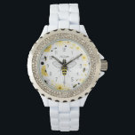 Relógio De Pulso Honey Bee Personalised Watch<br><div class="desc">Um relógio com ilustração de uma abelha no centro. Personalize com seu nome. O fundo é floral com abelhas.</div>