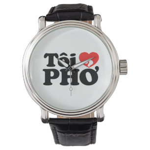 Relógio De Pulso I Heart (Love) Pho (Tôi9PHỞ) Língua vietnamita