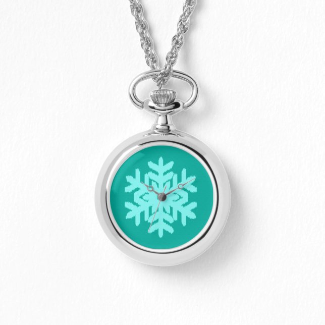 Relógio De Pulso Ikat Snowflake - Turquesa e aqua (Frente)
