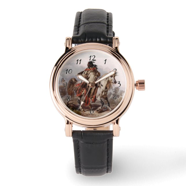 Relógio De Pulso Índio negro no cavalo árabe sendo perseguido (Frente)