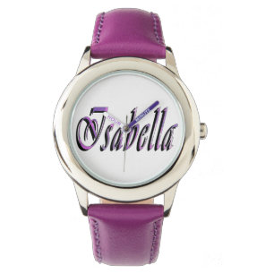 Relógio De Pulso Isabella, Nome, Logotipo, Girls Purple Leather Wat