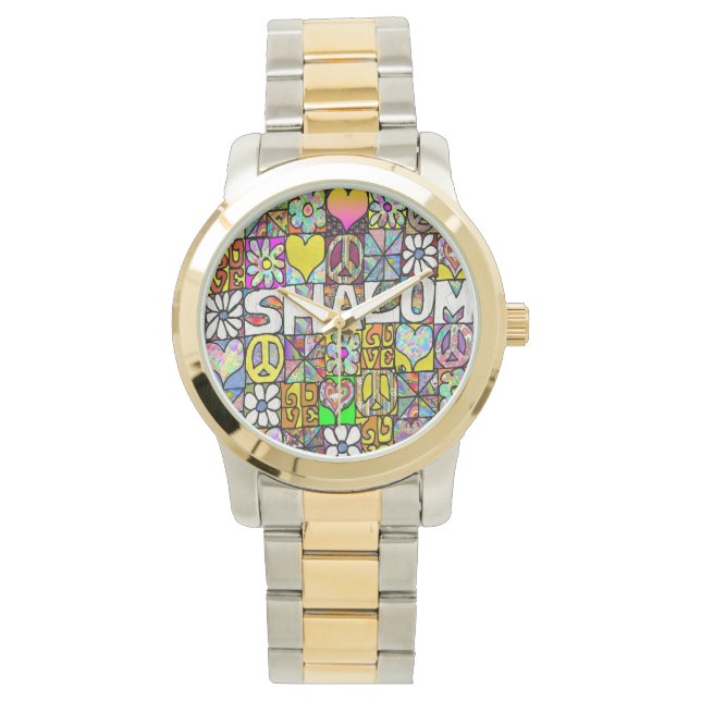 Relógio De Pulso Judaica Retro 60s Psicodélico Shalom LOVE (Frente)