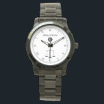 Relógio De Pulso Justiça Escala Lei Monograma Controle Profissional<br><div class="desc">Um elegante relógio de rosto preto e branco, com um símbolo de escala de justiça e um lugar para o nome do seu receptor de presente. Um presente de excelente para qualquer pessoa que esteja na faculdade de direito, um advogado ou juiz, policial ou profissional de direito atual ou reformado....</div>