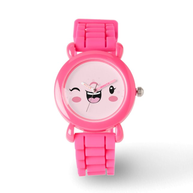 Relógio De Pulso Kawaii Face Watch, rosa, piscando (Frente)