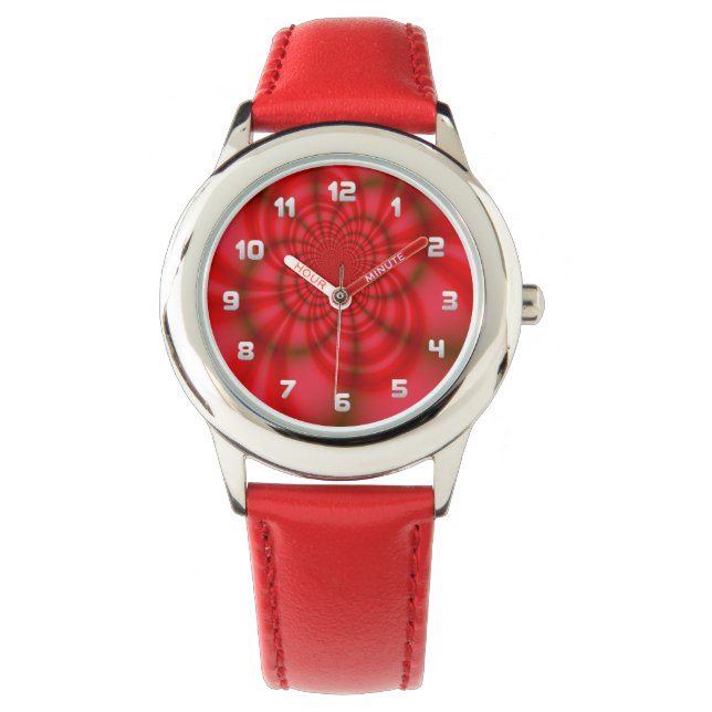 Relógio De Pulso Kid's Red Candy Stripes Fractal Watch (Frente)