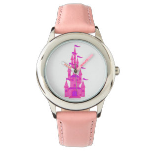 Relógio De Pulso Leite, Pink Princess Castle Watch