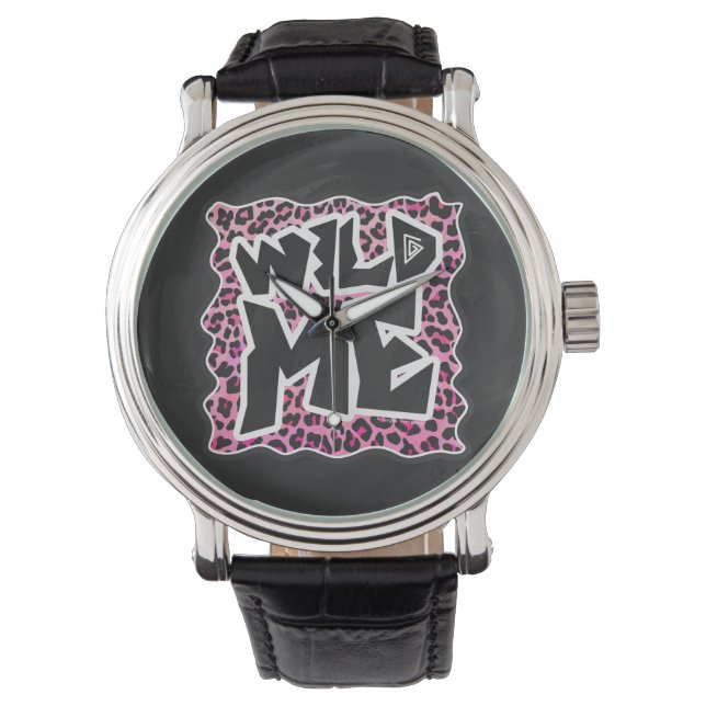 Relógio De Pulso Leopard me Wild Black and Hot Pink Design (Frente)
