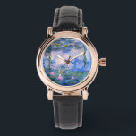 Relógio De Pulso Lírios de água<br><div class="desc">Water Lily é uma série de mais de 200 pinturas a óleo do Impressionista Francês Claude Monet. Esta pintura,  completada em 1919,  apresenta tons de azul e rosa.</div>