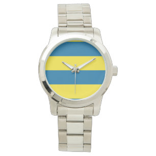 Relógio De Pulso Listras   Azul e amarelo   Personalizável