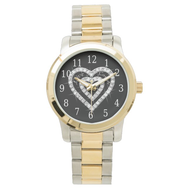 Relógio De Pulso Live Laugh Love Diamond Heart Watch (Frente)