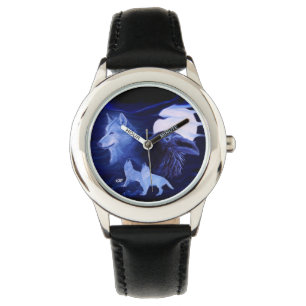 Relógio De Pulso Lobo e Raven com lua de cheio