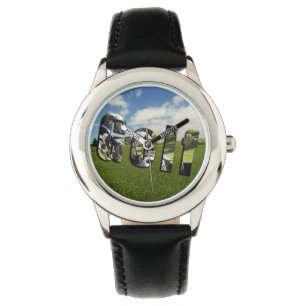 Relógio De Pulso Logotipo do Curso de Golfe, Kids Black Leather Wat