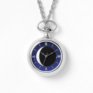 Relógio De Pulso Lua Crescente sobre um fundo estrelado