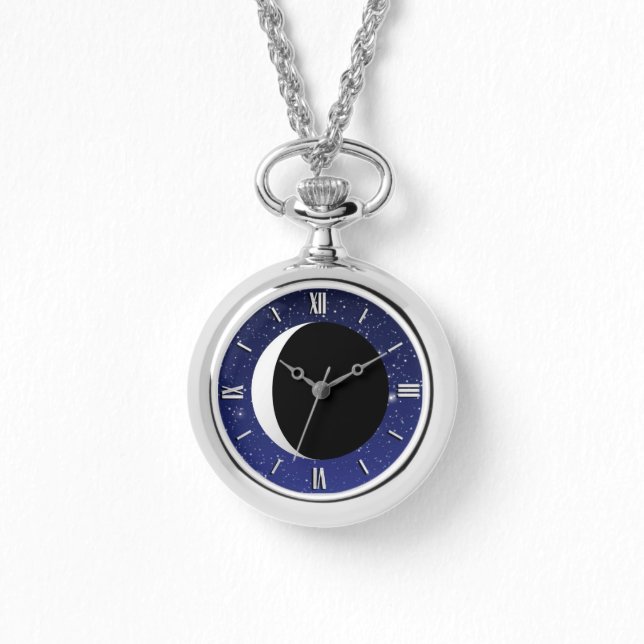 Relógio De Pulso Lua Crescente sobre um fundo estrelado (Frente)