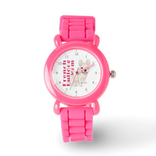 Relógio De Pulso Mãe de Bulldog Francês Texto Rosa Ousado