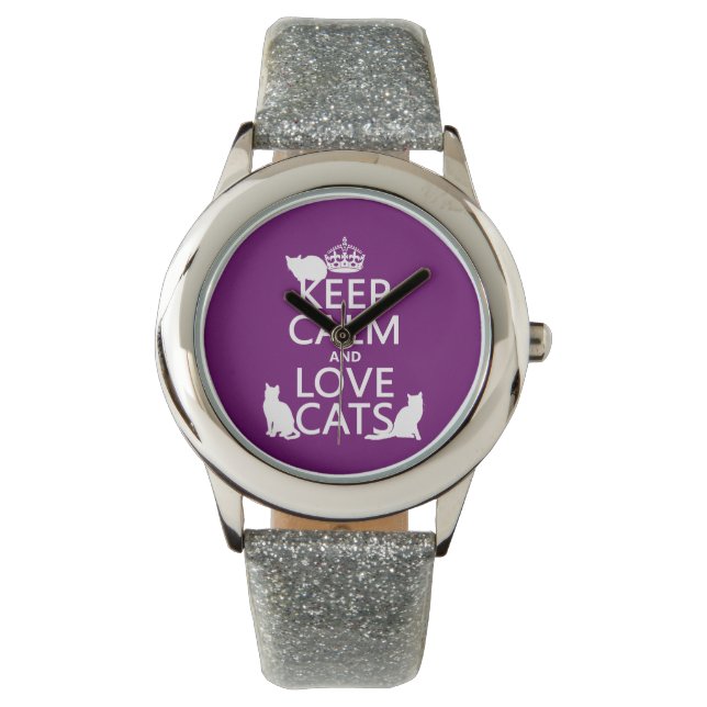 Relógio De Pulso Mantenha os gatos calmos e apaixonados (em qualque (Frente)