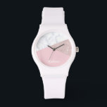 Relógio De Pulso Mármore branco-rosado-branco-brilhante-rosa-ouro-E<br><div class="desc">Na moda e elegante brilho rosa de ouro geométrico,  mármore branco e bloco cor rosa.</div>