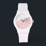 Relógio De Pulso Mármore branco-rosado-branco-brilhante-rosa-ouro-E<br><div class="desc">Na moda e elegante brilho rosa de ouro geométrico,  mármore branco e bloco cor rosa.</div>