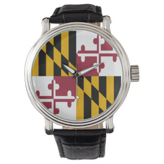 Relógio De Pulso Maryland Flag Watch w/Leather Wristband