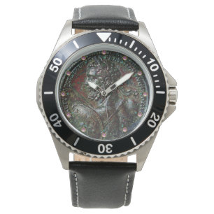 RELÓGIO DE PULSO MEDALHÃO DE BRONZE ROMANO ANTIGO COM PEDRAS