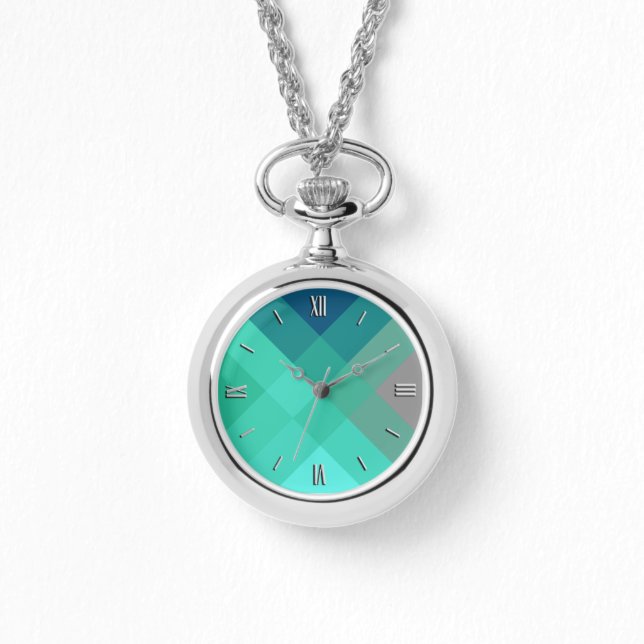 Relógio De Pulso Mega xadrez do século médio - turquesa e cinzas (Frente)