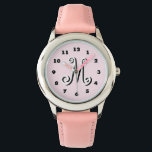 Relógio De Pulso Meninas rosa assistem | monograma personalizado de<br><div class="desc">Meninas rosa assistem | monograma de letras personalizado. Boa ideia personalizável para crianças pequenas. Monitoramento personalizado de crianças com primeiro nome inicial. Design.</div>