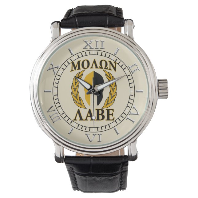 Relógio De Pulso Molon Labe Spartan Mask Laurels Beige Dial (Frente)