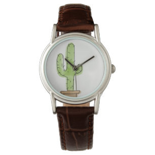 Relógio De Pulso Monitorização de Cactus com Aquarela Minimalista s