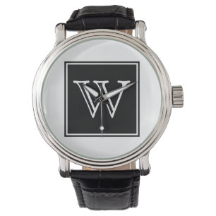 Relógio De Pulso Monitorização do Monograma ao Quadrado Negro