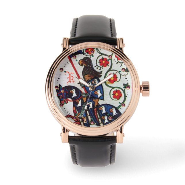 RELÓGIO DE PULSO MONOGRAMA DA MINIATURA MEDIEVAL DE KNIGHT AZUL (Frente)