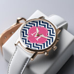 Relógio De Pulso Monograma do padrão do Zigzags azul e rosa quente<br><div class="desc">Na moda e design chic apresentam um padrão de zigzag colorido e moderno e podem ser personalizados com seu monograma,  inicial,  nome ou qualquer texto de sua escolha para um presente personalizado perfeito!</div>