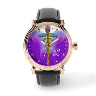 Relógio De Pulso MONOGRAMA Dourada CADUEUS, Teal Roxo