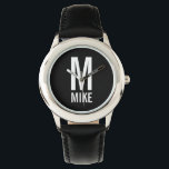 Relógio De Pulso Monograma e Nome Personalizados Modernos<br><div class="desc">Design de Monograma moderno com monograma personalizado e nome no estilo de fonte sans sans serif moderno. Presente perfeito para pai,  marido,  namorado,  garotos e muito mais</div>