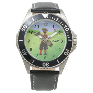 Relógio De Pulso Monograma personalizado divertido Golfista no camp