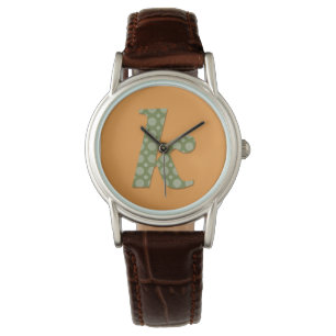 Relógio De Pulso Monograma Verde e Amarelo - Letra K Watch