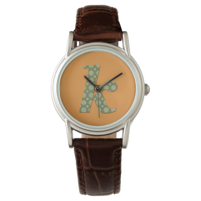 Relógio De Pulso Monograma Verde e Amarelo - Letra K Watch (Frente)