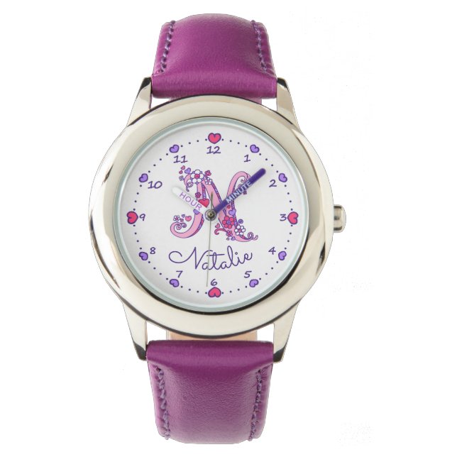Relógio De Pulso Monogramas - letra N arte Natalie name watch (Frente)
